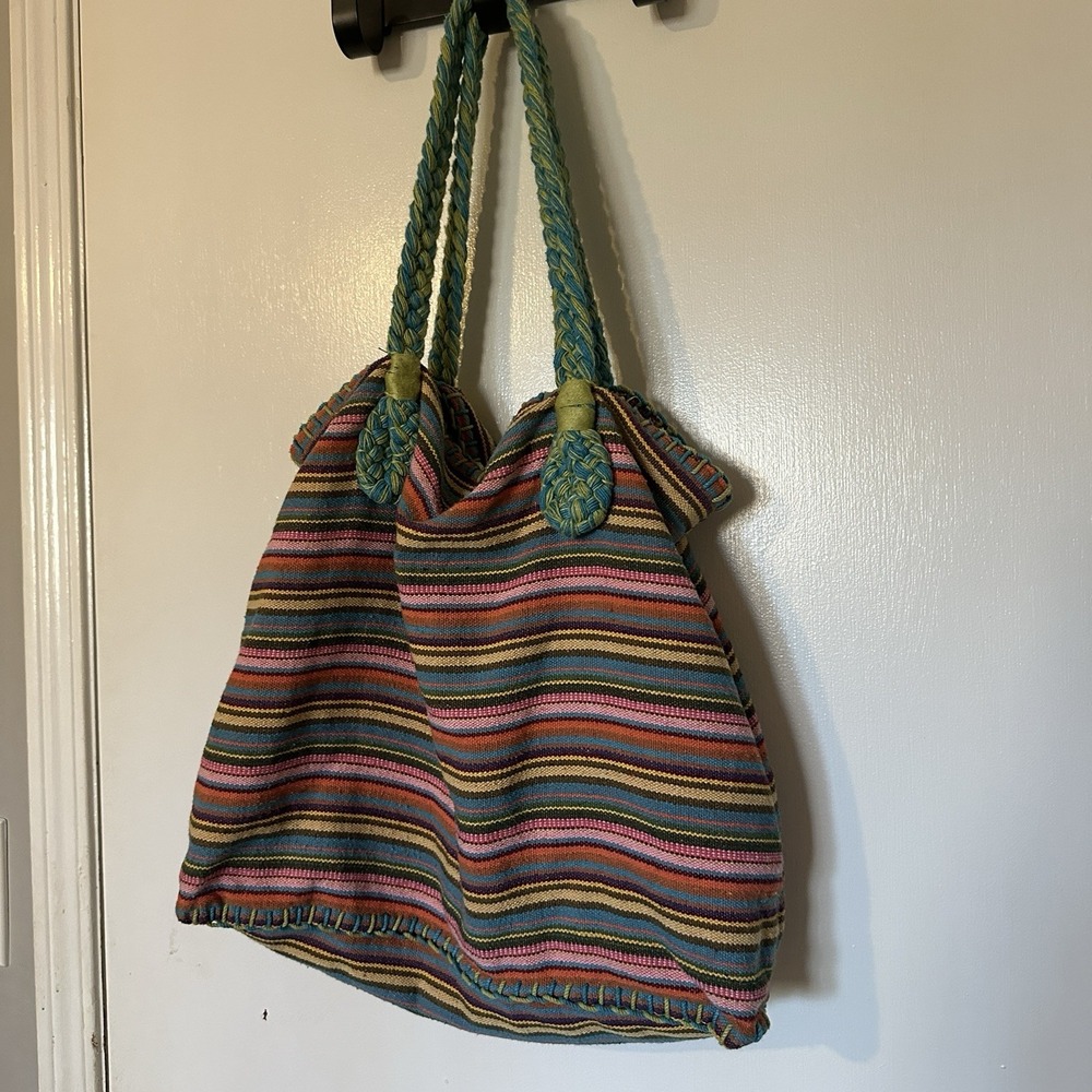 Limited Y2K‎ Fabric & Yarn Large Hobo Bag W/ Braided Straps Rainbow Colorful